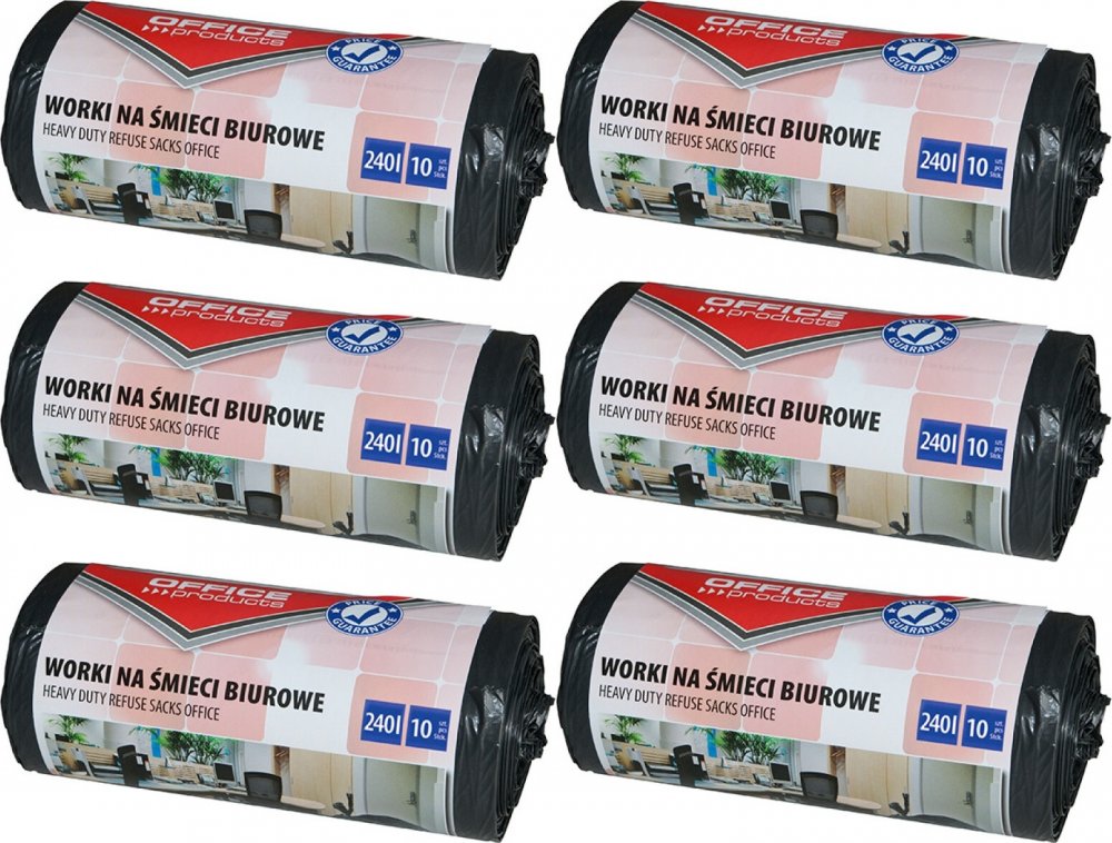 6x Worki na śmieci Office Products, na odpady zmieszane, 240l, 10 sztuk, czarny
