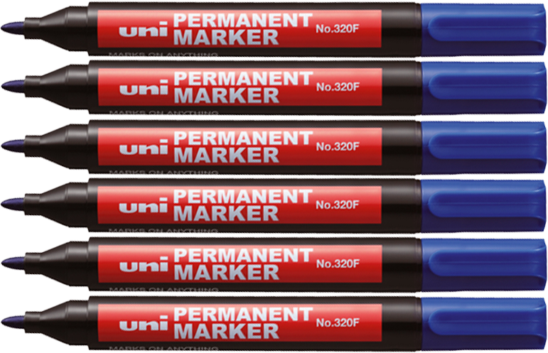 6x Marker permanentny Uni 320F, okrągła, niebieski