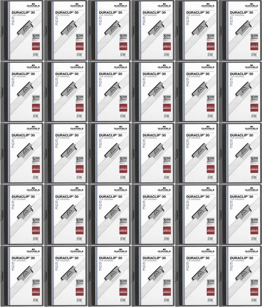 100x Skoroszyt plastikowy z klipsem Durable Duraclip, A4, do 30 kartek, grafitowy