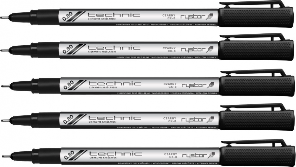 5x cienkopis kreślarski Rystor, 0.8 mm, czarny