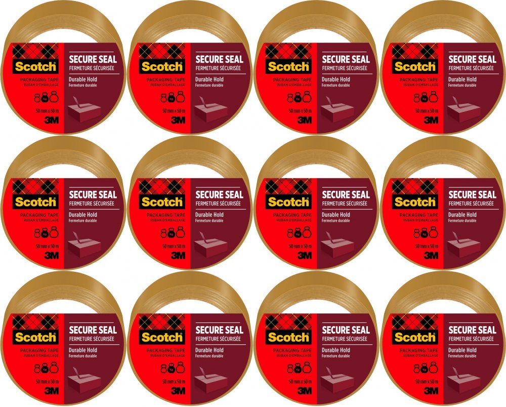 12x Taśma pakowa Scotch Secure Seal, 50mmx50m, brązowy