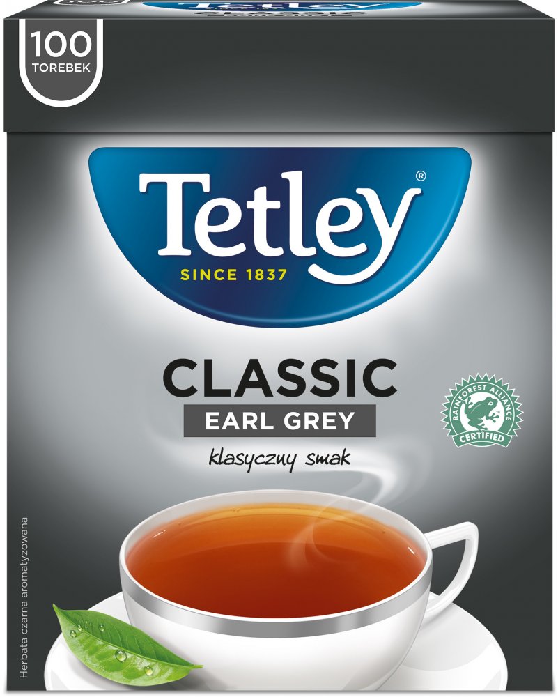 Herbata Earl Grey w torebkach Tetley Classic, 100 sztuk x 1.5g