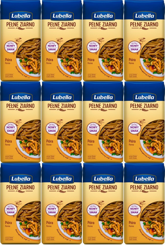 12x Makaron pełnoziarnisty Lubella, pióra (penne), 400g