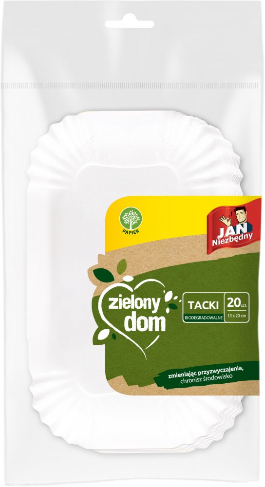 Tacki jednorazowe Jan Niezbędny Zielony Dom, 13x20cm, papier, 20 sztuk, biały