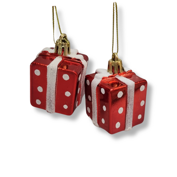 Bombki w kształcie prezentów czerwonych 5×4 cm komplet 2 sztuki