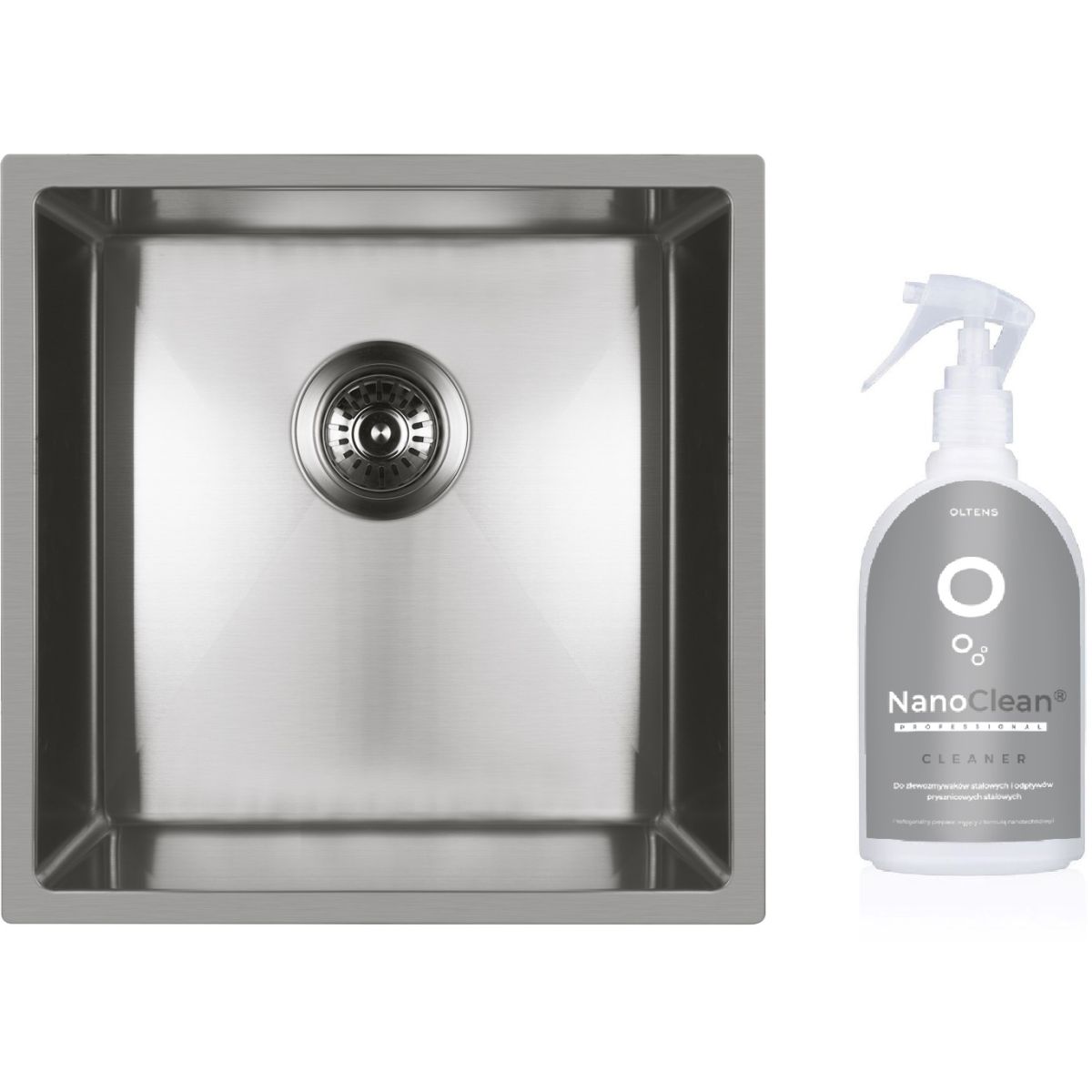 Oltens Stalvask zlewozmywak 44x44 cm stal polerowana ze środkiem czyszczącym NanoClean (71100100, 89600000) - Wysyłka w 24h