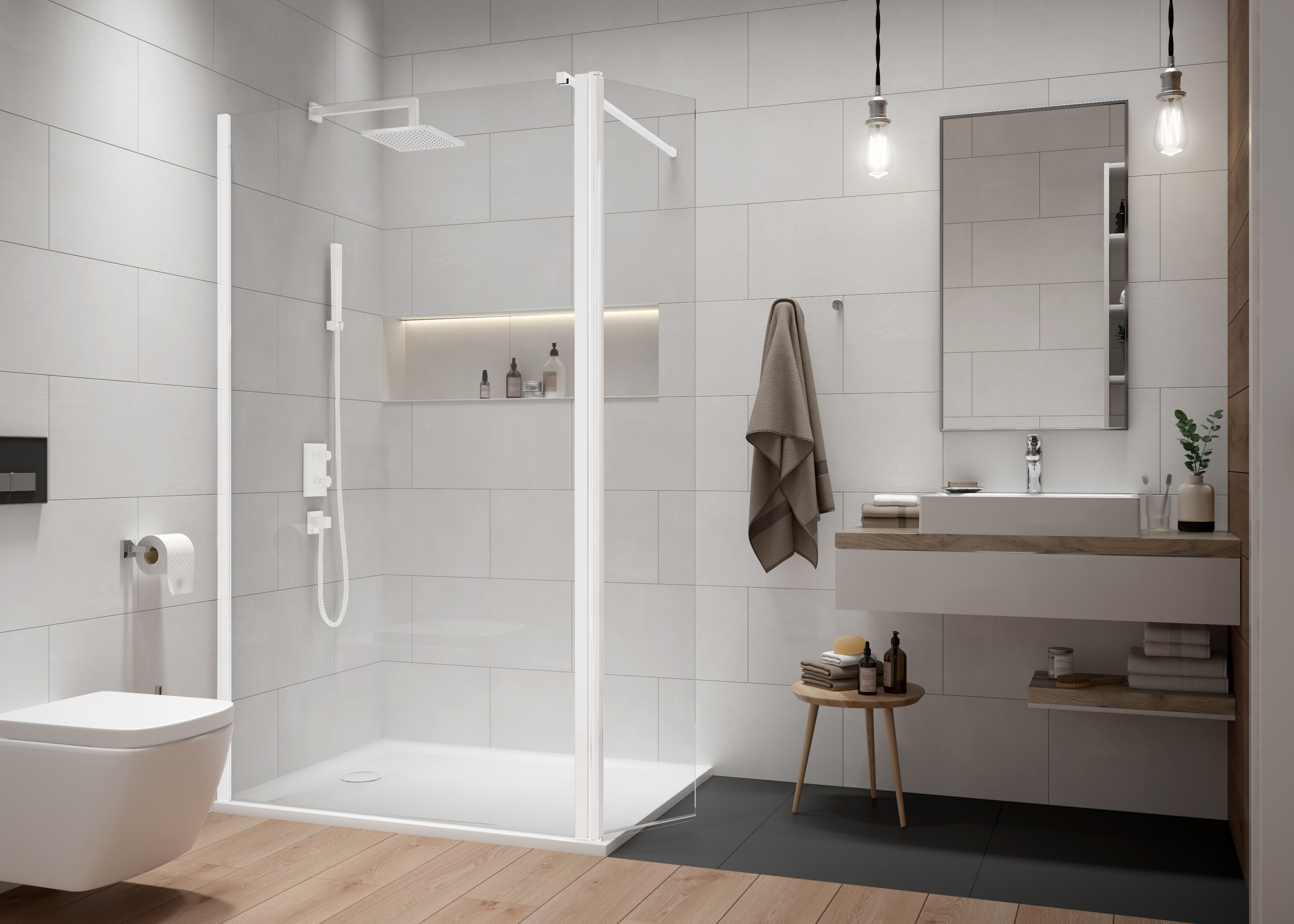 Sanplast Exa Line kabina prysznicowa walk-in 70x33,5 cm biały mat/szkło przezroczyste 600-540-1260-24-401