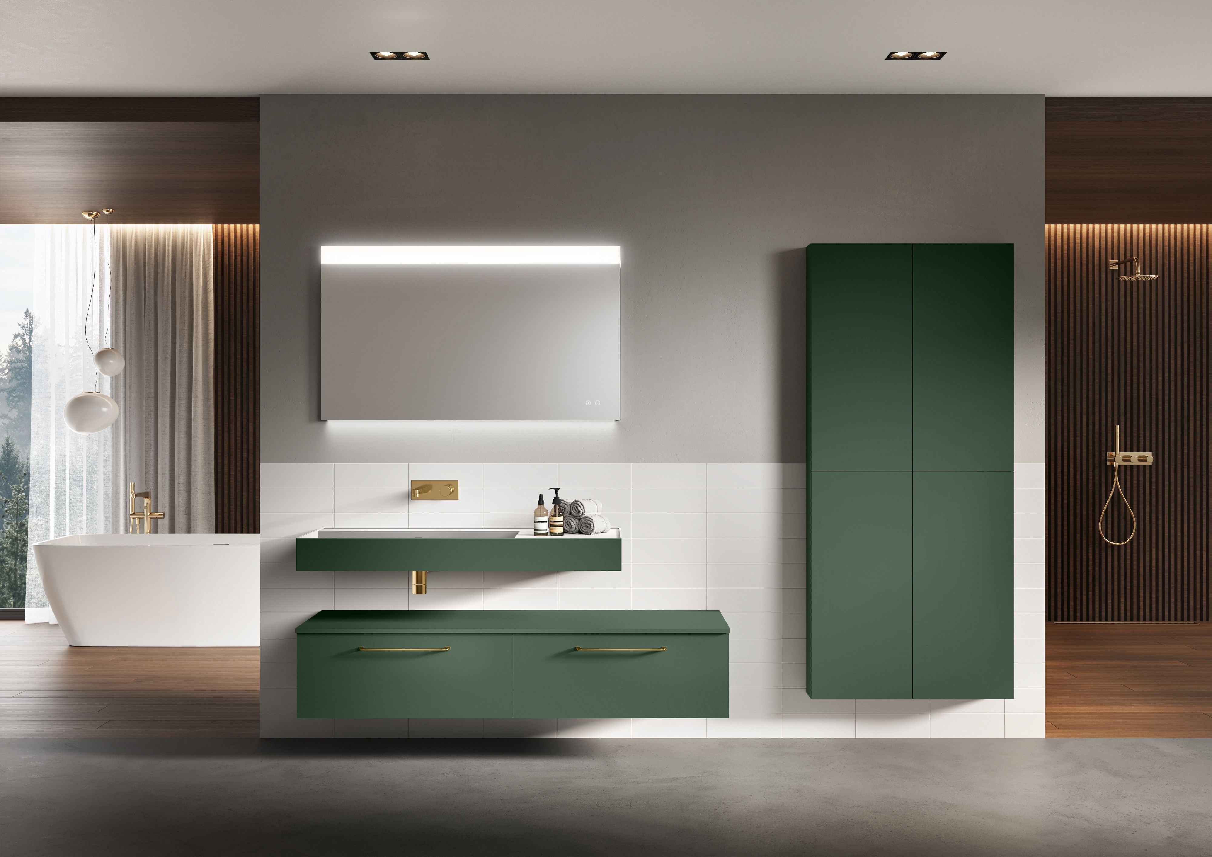 Elita Level umywalka 120,5x45,5 cm prostokątna ścienna lewa white/forest green mat RE041461236200