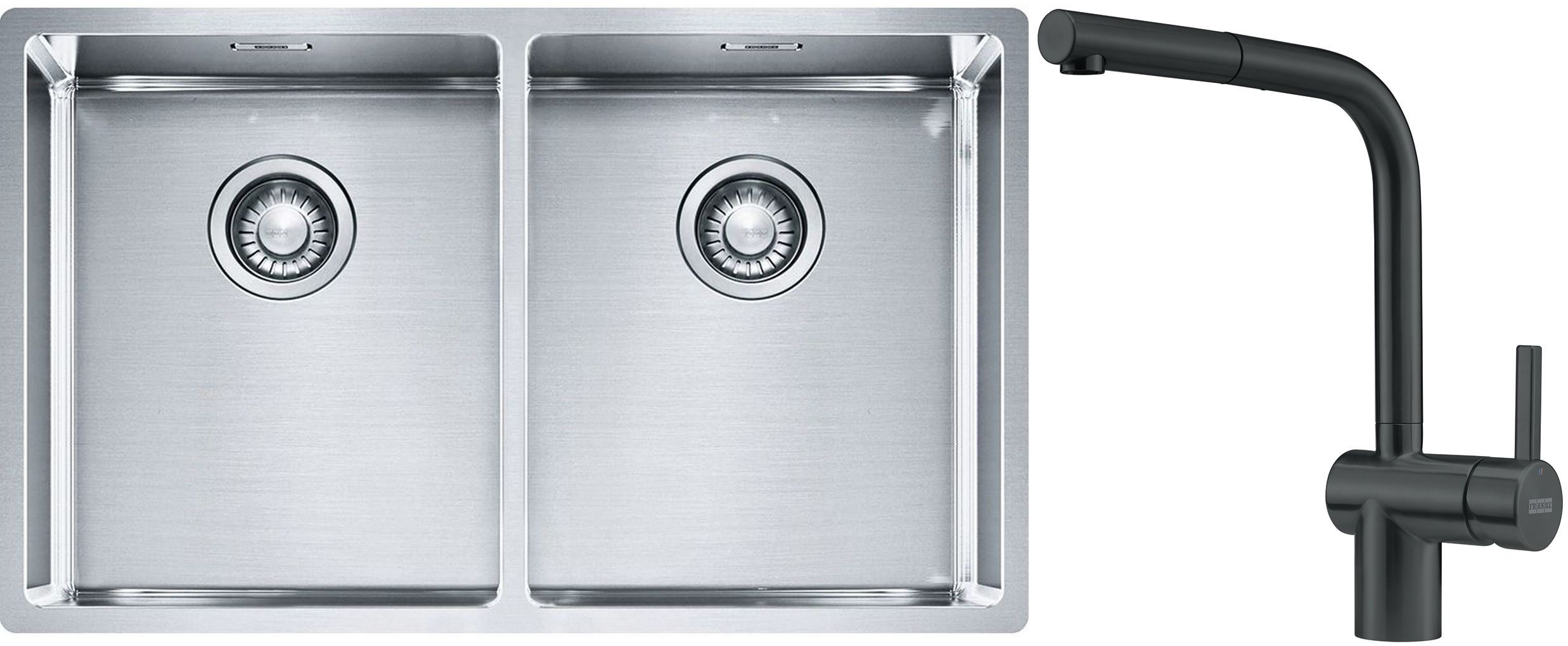 Franke Box BXX 220/120 34-34 zlewozmywak 74x45 cm stalowy z baterią kuchenną Atlas czarna stal szlachetna (1270370188, 1150550427) - Wysyłka w 24h