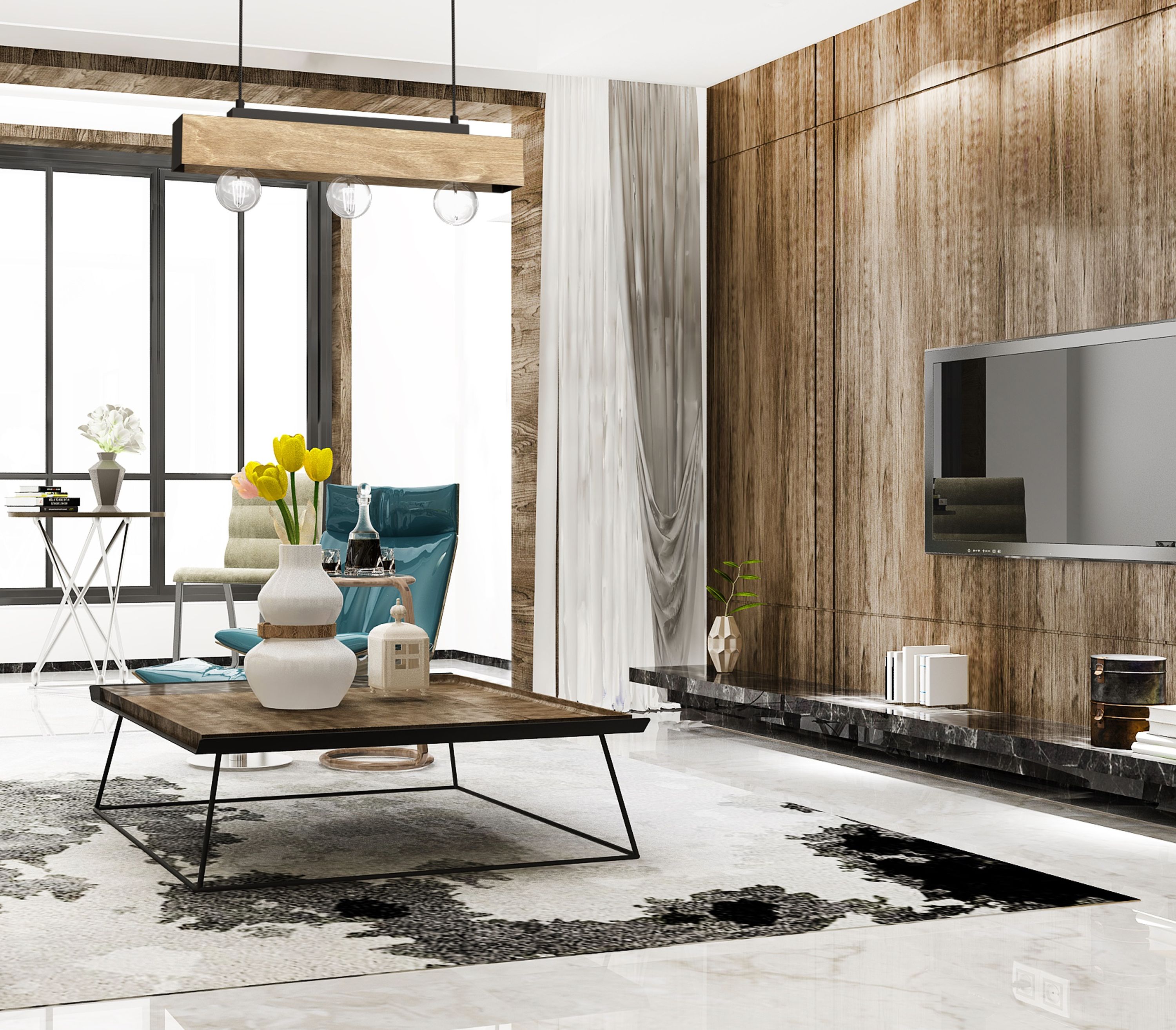 Luminex Miluza lampa wisząca 3x15W czarny/drewno 1636