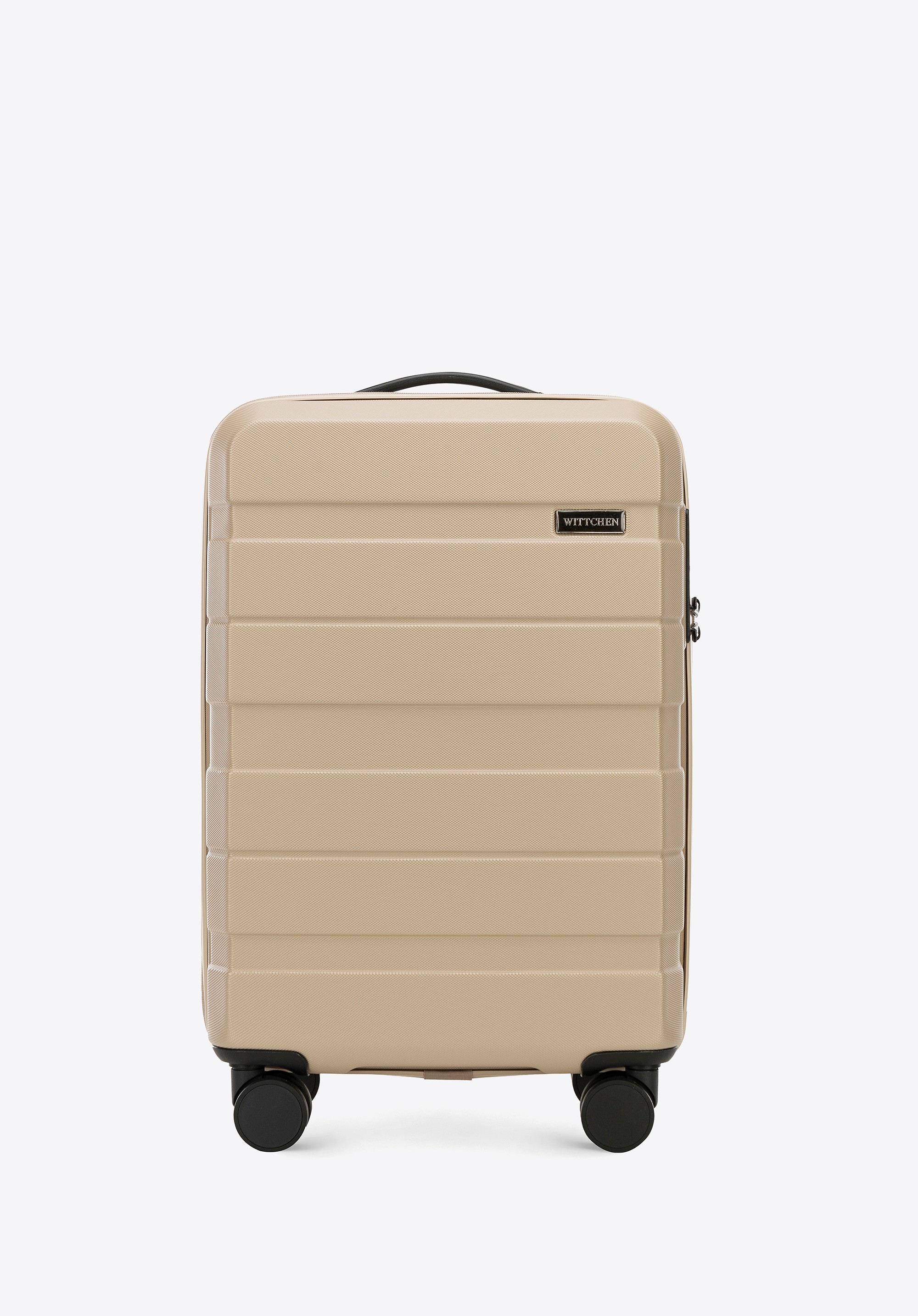 Walizka mała z ABS-u w poziome pasy beżowa