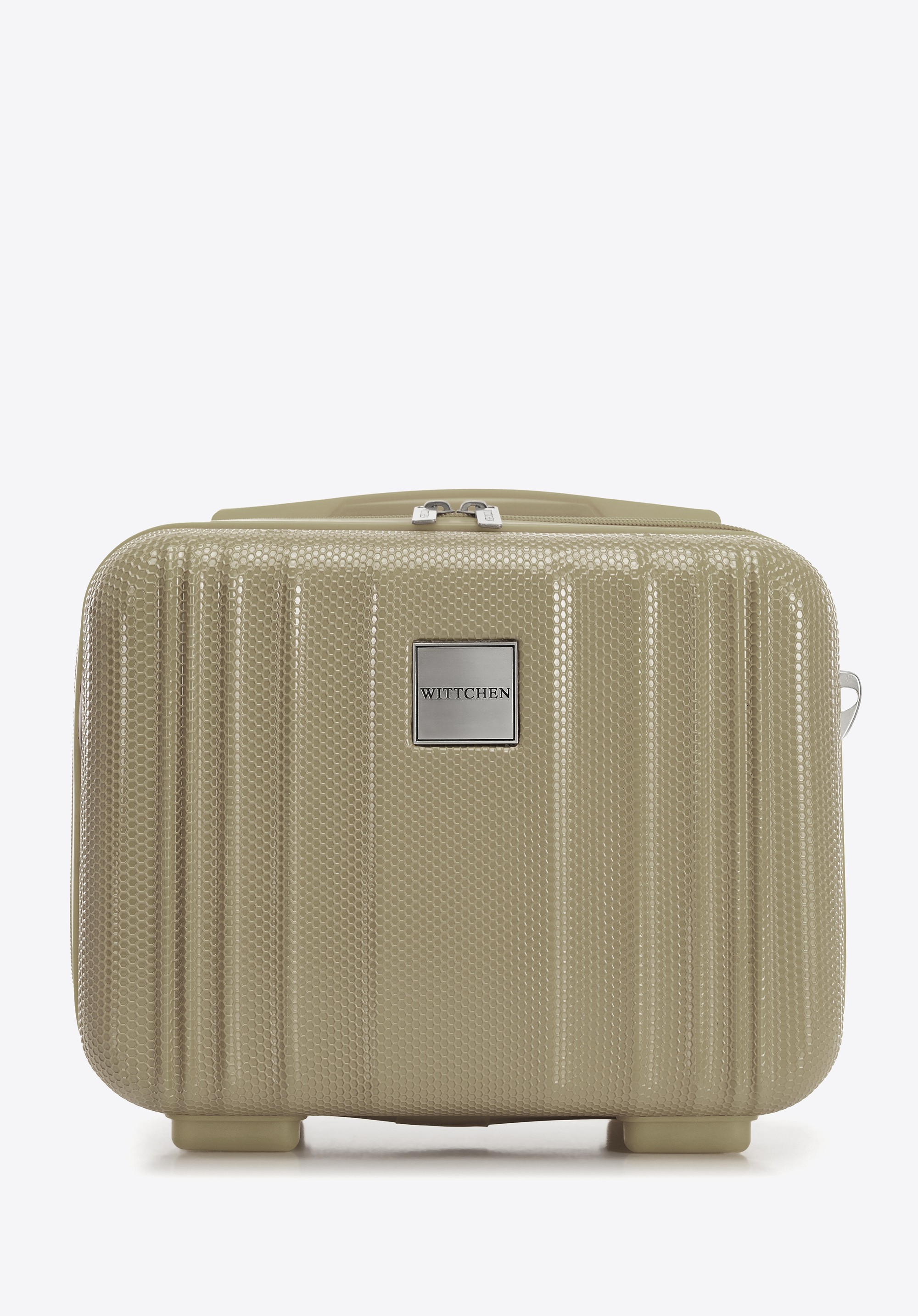 Kosmetyczka podróżna z polikarbonu tłoczona plaster miodu szarobeżowa