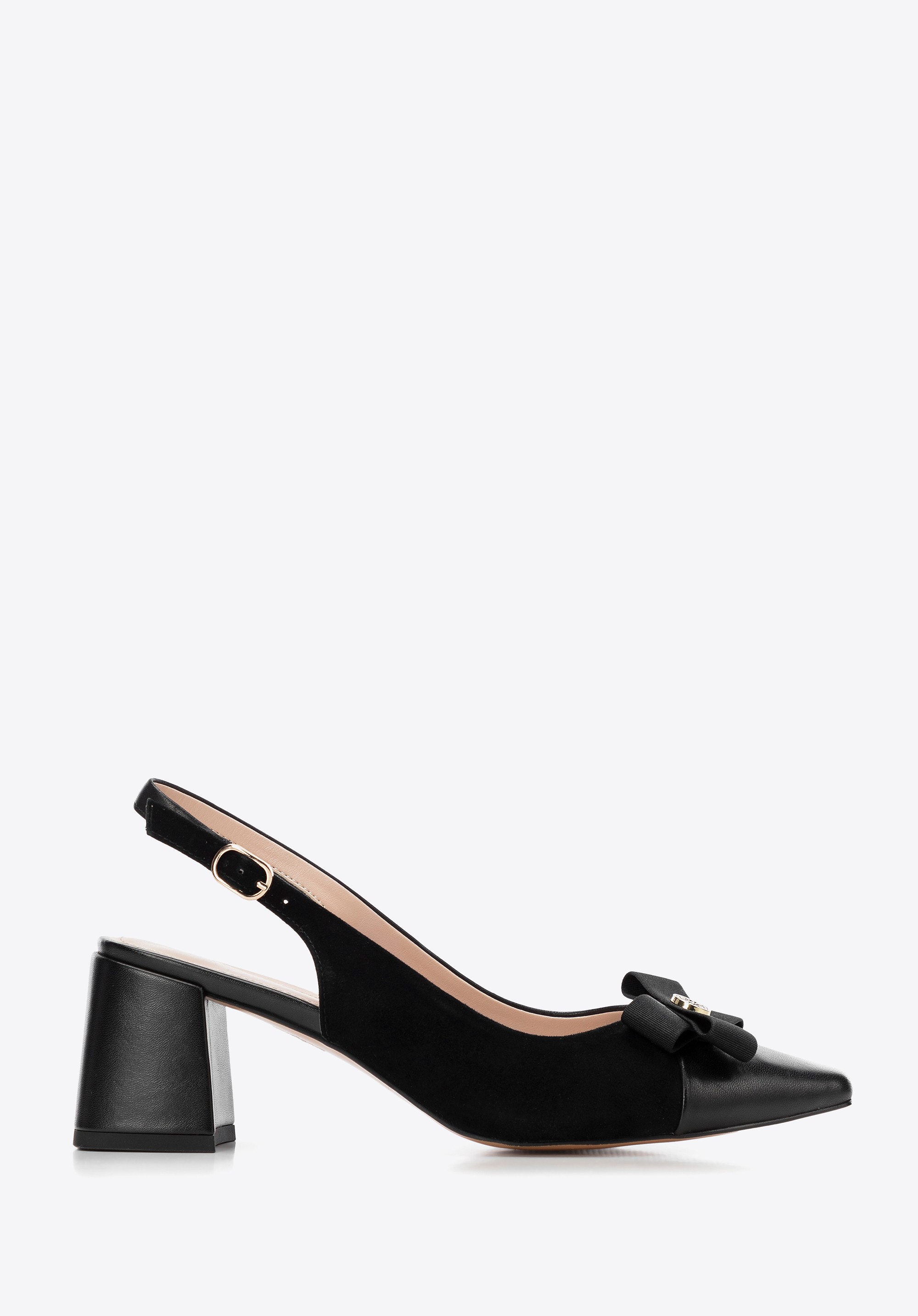 Skórzane czółenka na słupku czarne