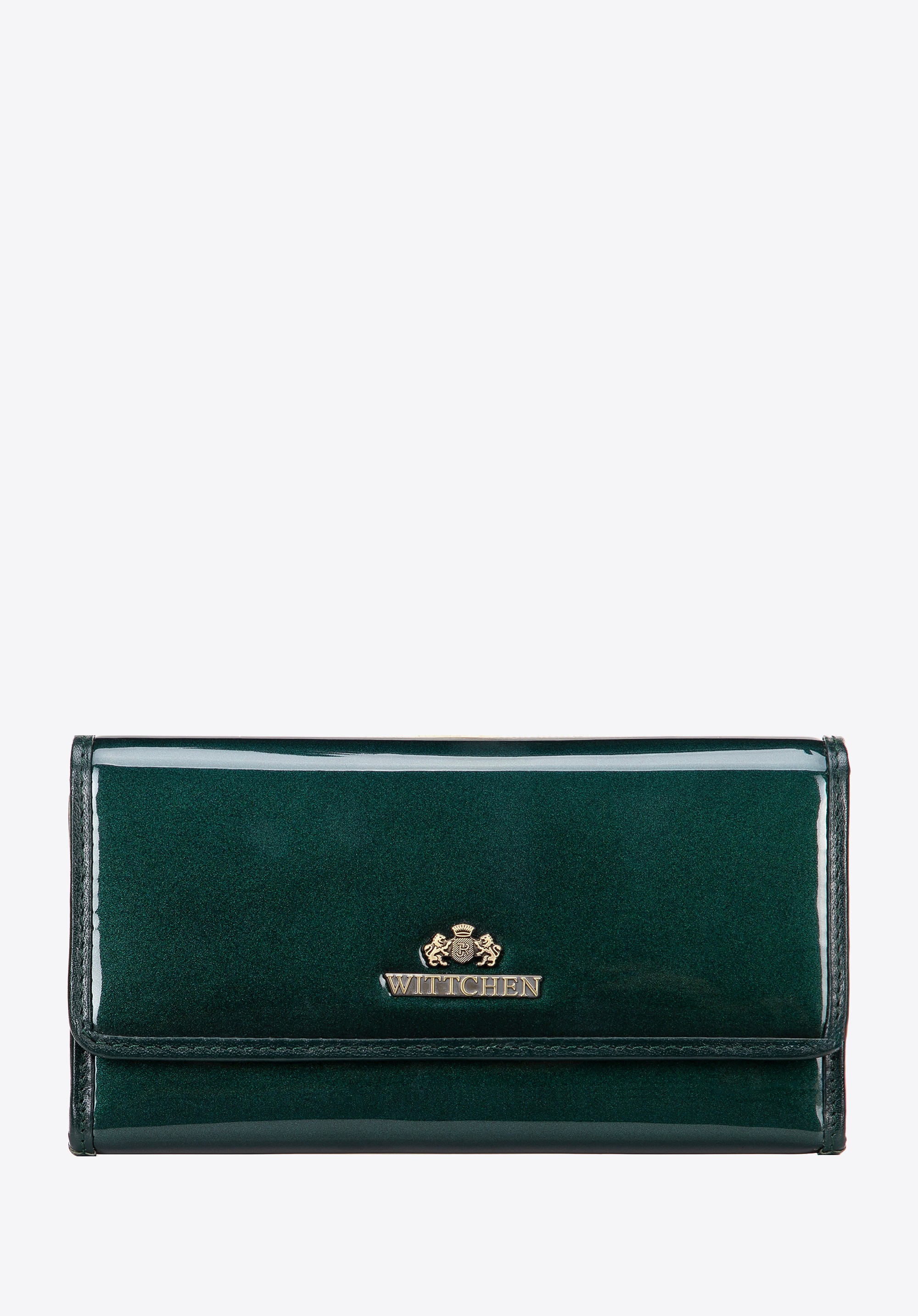 Damski portfel ze skóry naturalnej lakierowanej zielony