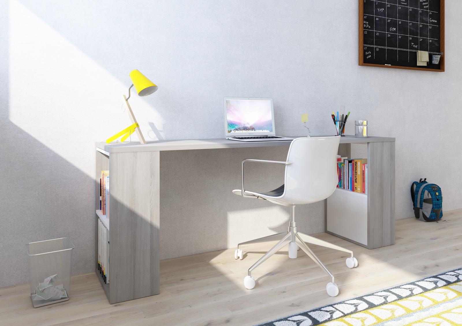 Biurko 200 cm z półkami Whitney - Dąb molina