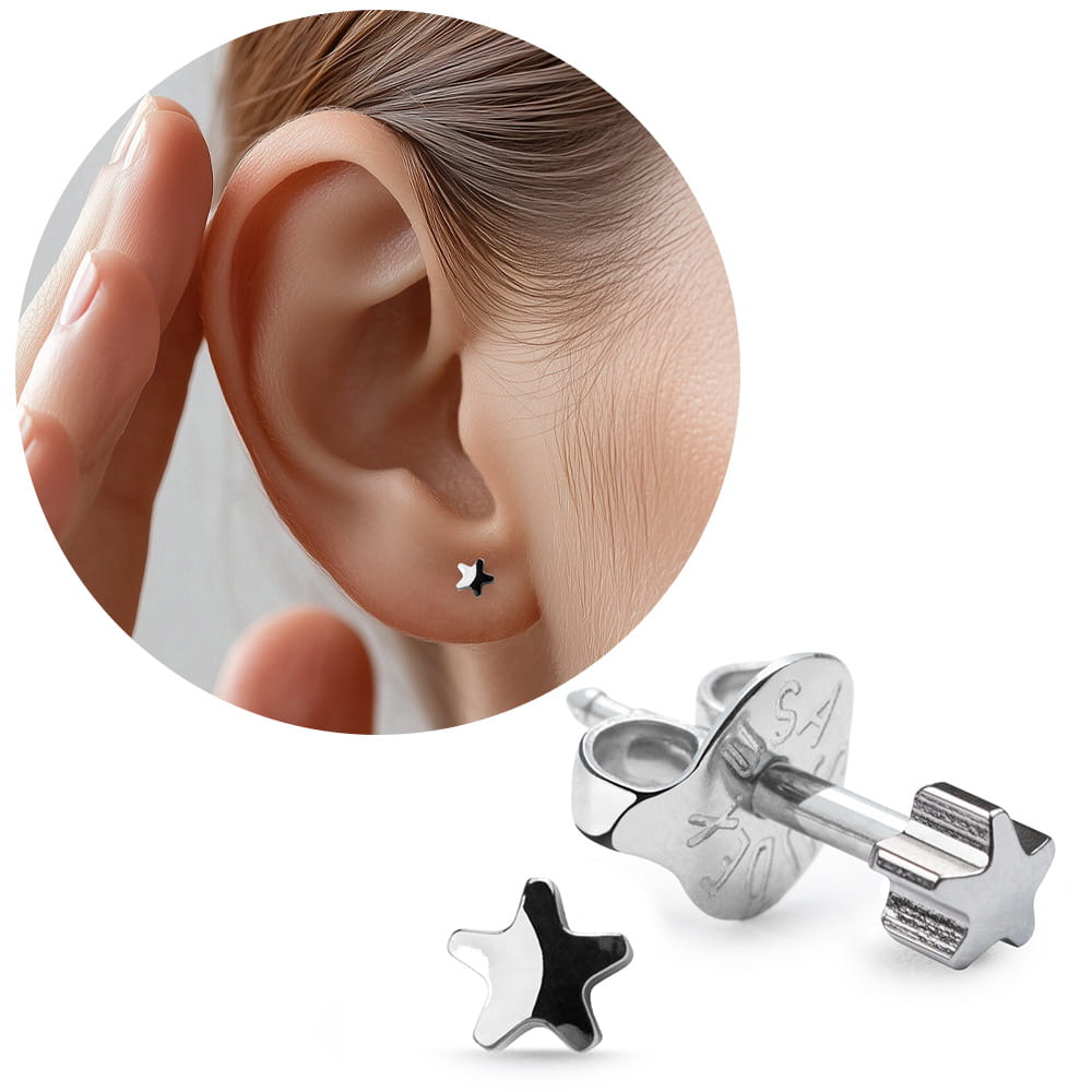 Kolczyki star srebro Studex Plus