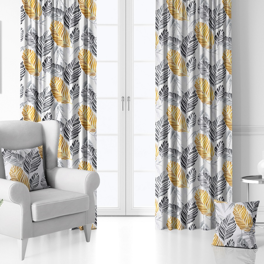 Zasłony zaciemniające velvet szer. 1,50 m szary - żółty - Alena Firany