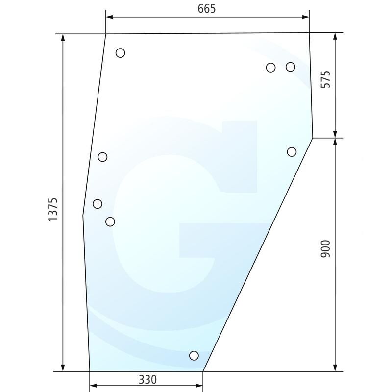Szyba drzwi prawa, starsza wersja z mocowaniem z zawiasem z 3 otworami Deutz DX AgroPrima AgroXtra 4347341