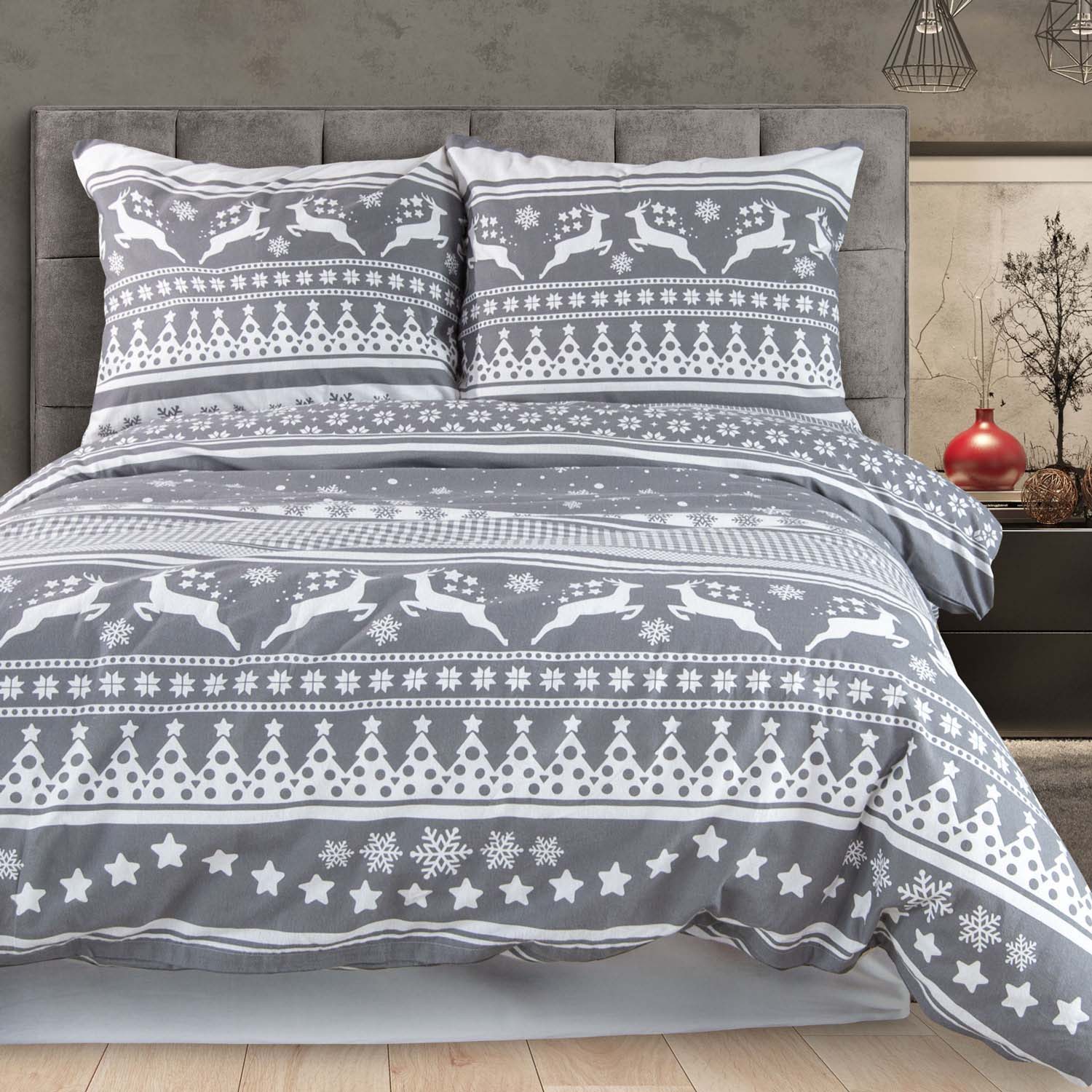 Pościel bawełniana flanelowa renifery 200x220 2x70x80