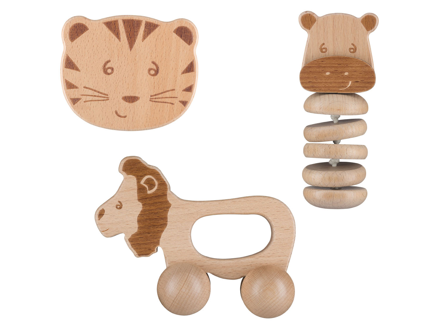 bebeconfort Zestaw 3 zabawek, z naturalnego drewna