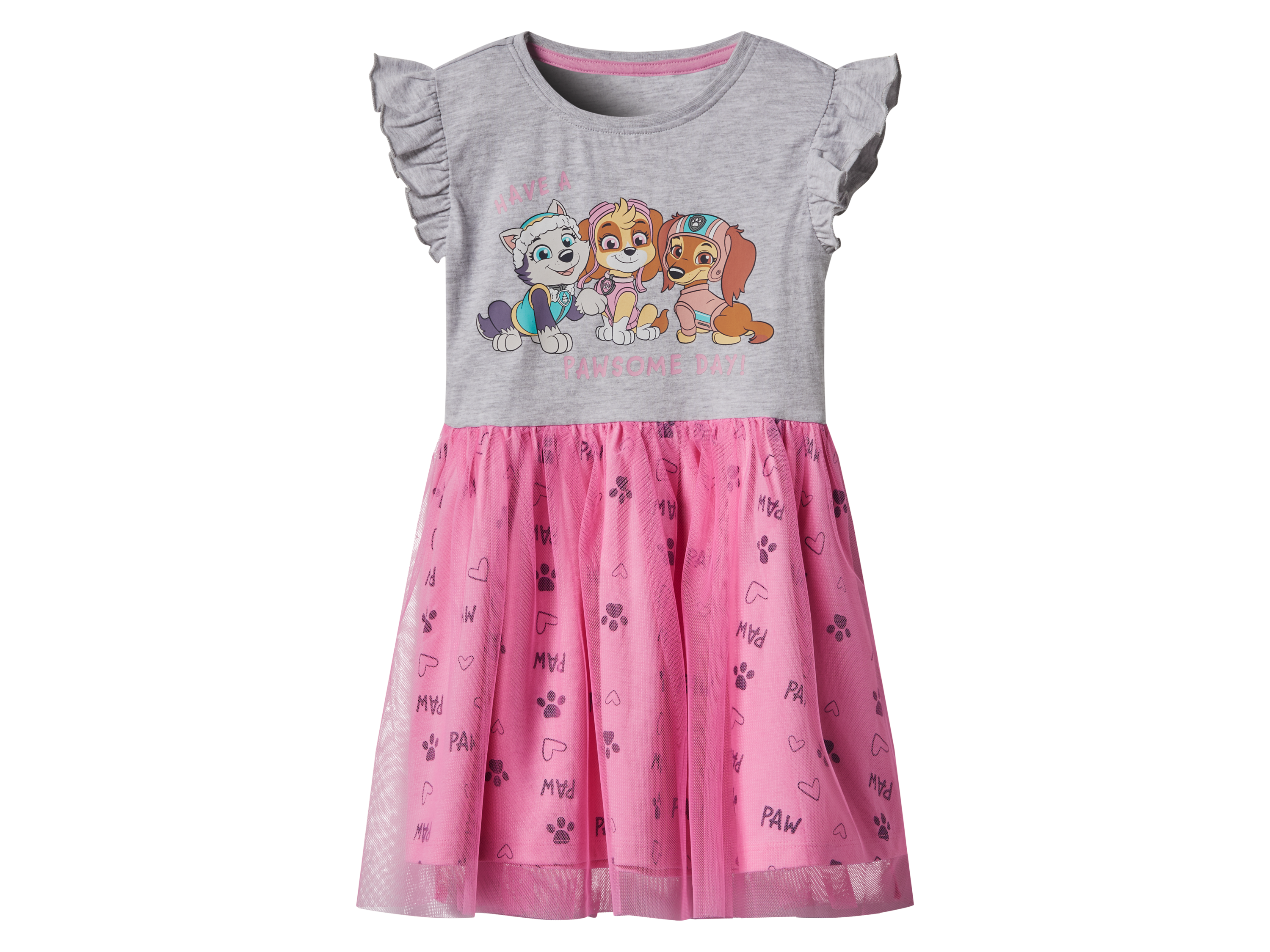 Sukienka dziewczęca z tiulową spódniczką Szary/różowy, 110/116