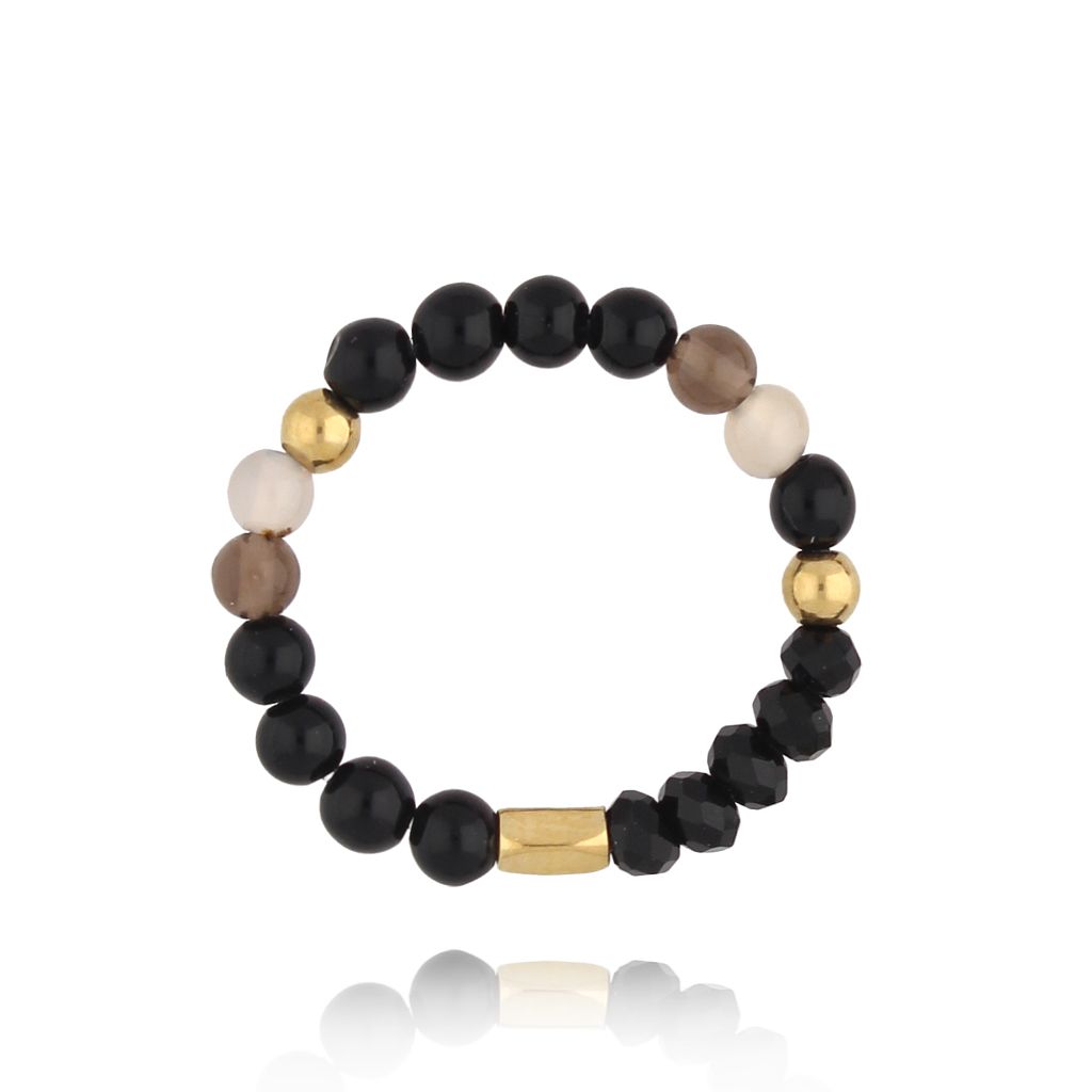 Pierścionek czarny z agatami Black Magic PSC0561