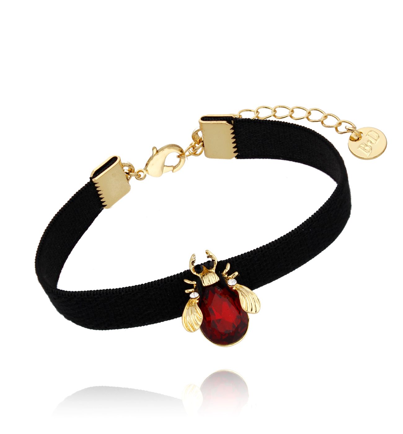 Bransoletka z czerwonym owadem na tasiemce Bleu - By Dziubeka