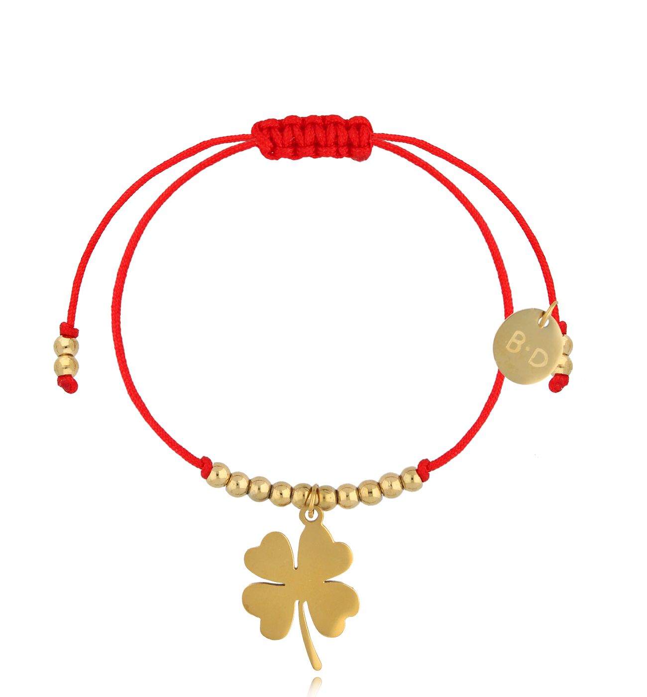 Bransoletka czerwona ze złotą koniczynką Bonheur BGL0912 - By Dziubeka