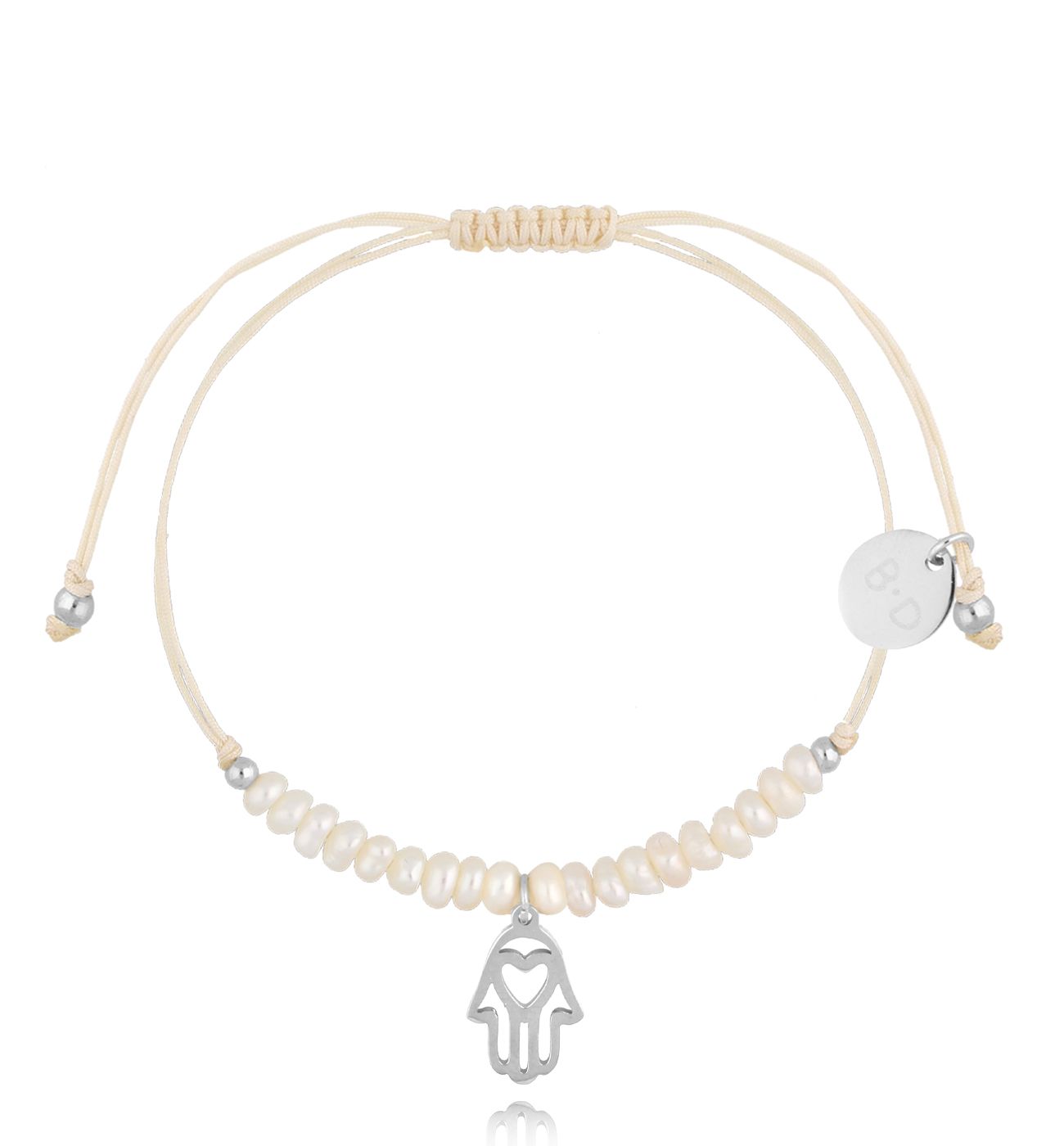 Bransoletka z perełkami i srebrną ręką Fatimy Feliz BMT0076