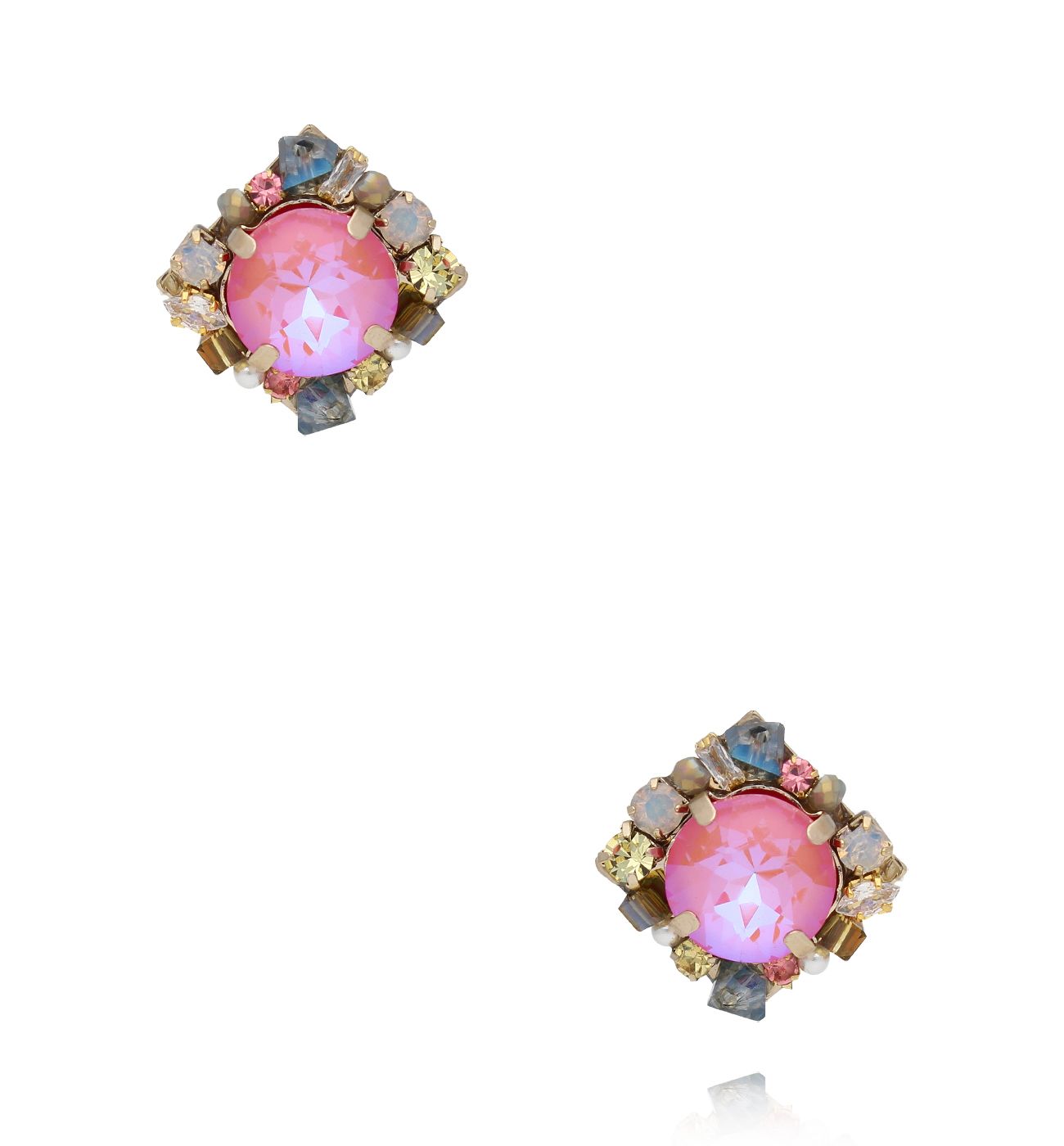 Kolczyki z różowym kryształem i pastelowymi akcentami KLU0158