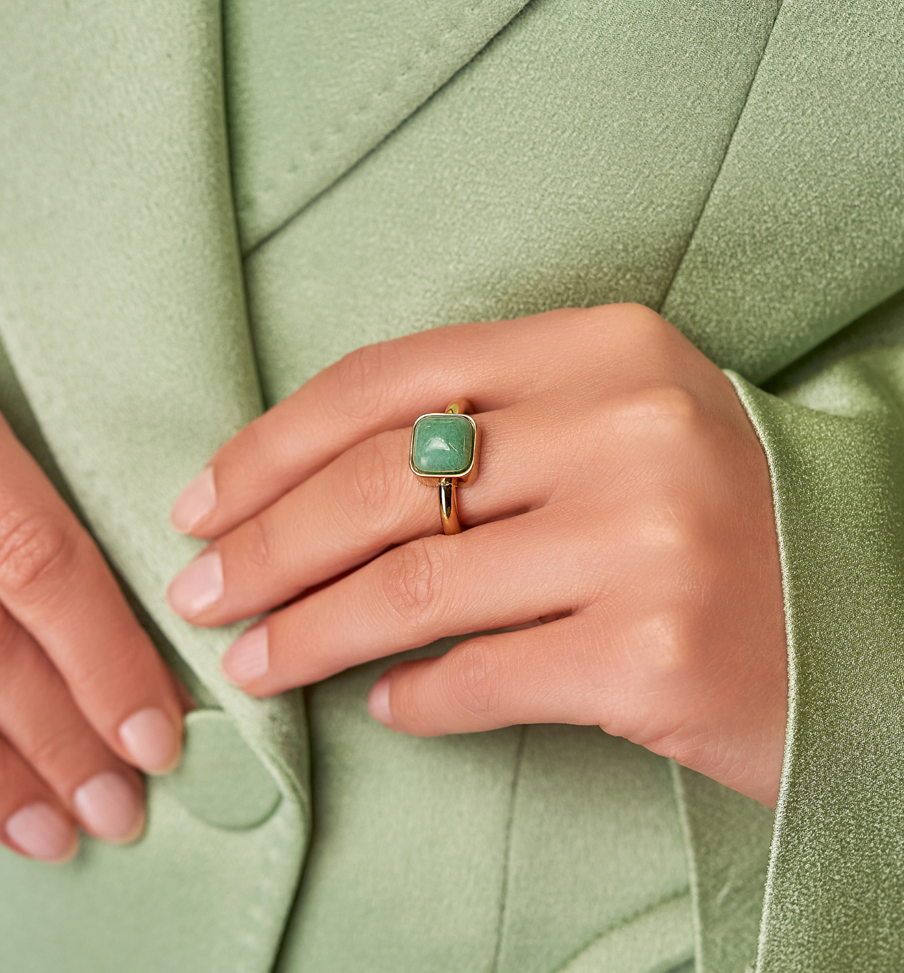 Pierścionek złoty z amazonitem Ritual III - By Dziubeka