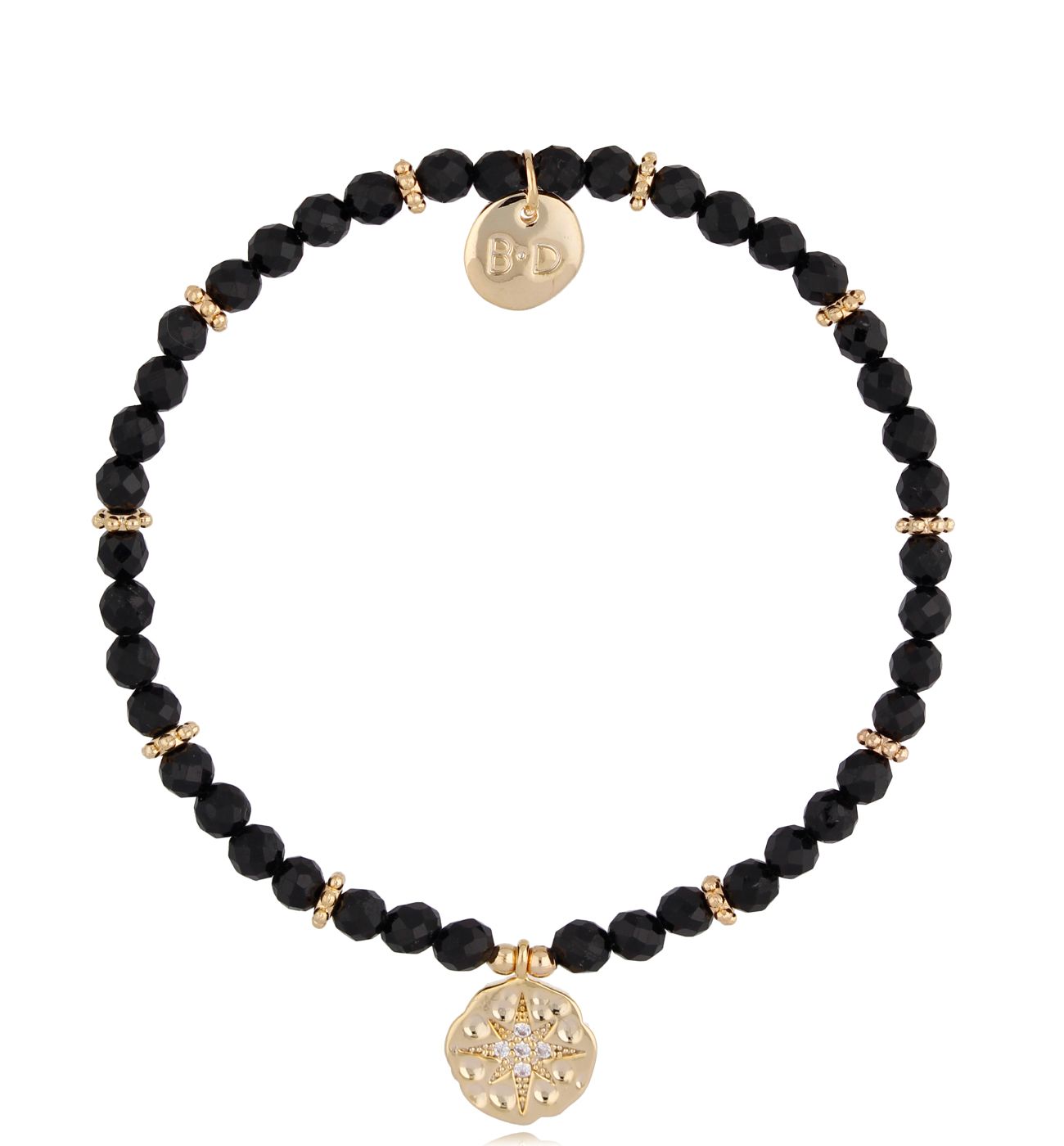 Bransoletka z czarnymi agatami i zawieszką BTW1369