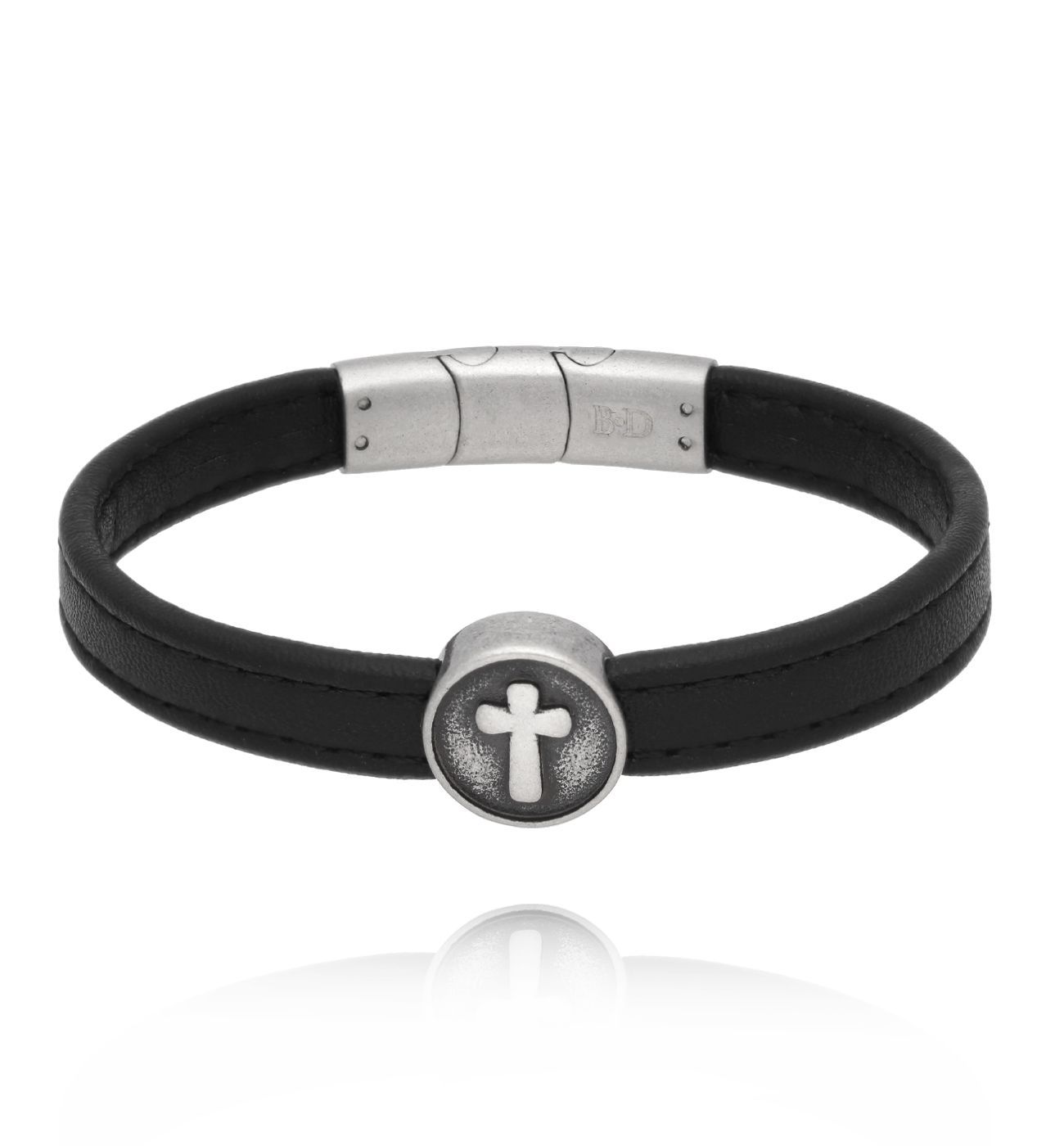 Bransoletka męska czarna skórzana z krzyżykiem 88 - By Dziubeka