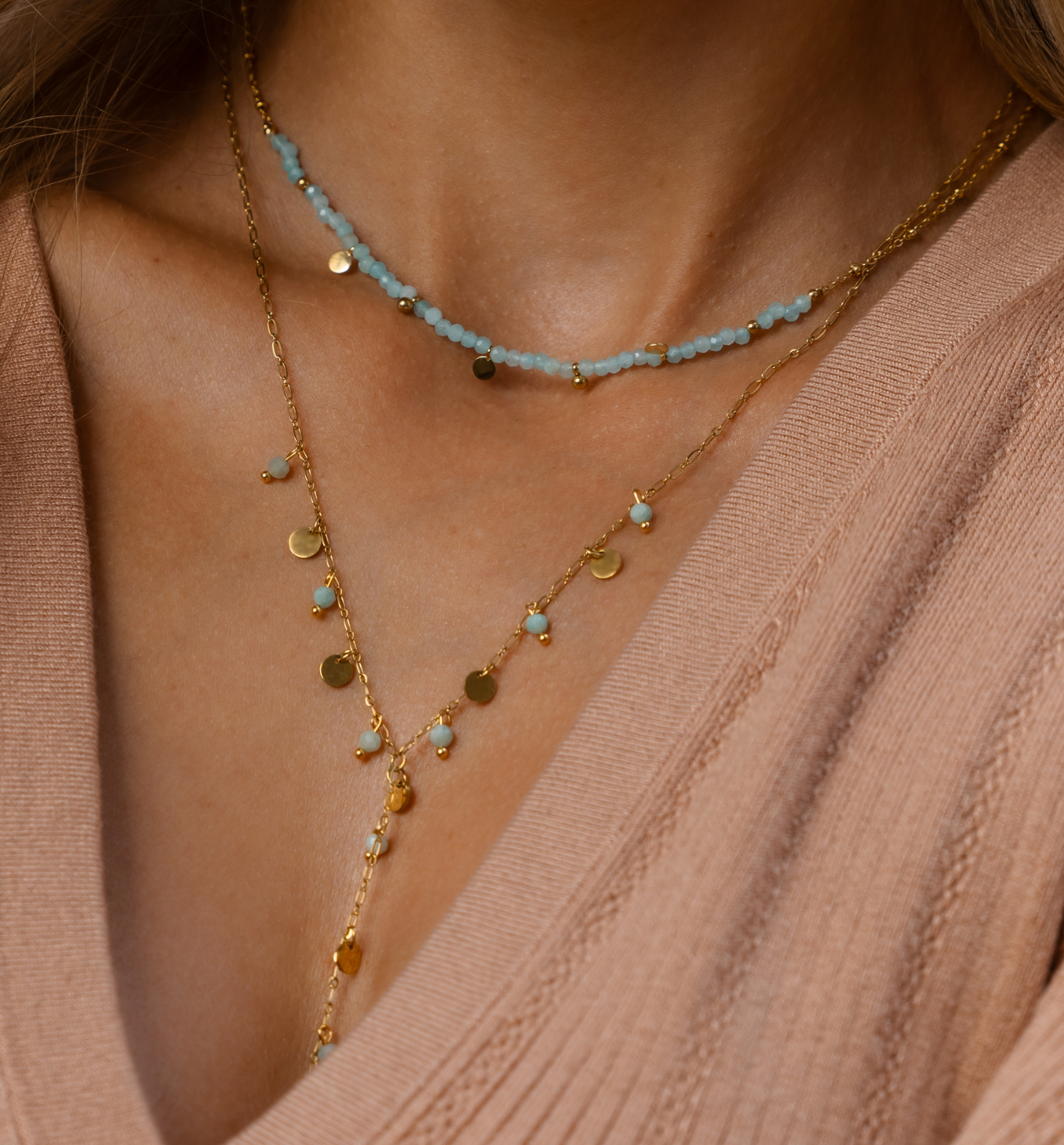 Naszyjnik z amazonitami i krawatką Incantatio NSY0332