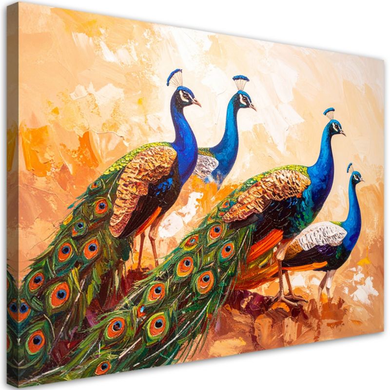 Obraz nowoczesny do salonu Feeby Kolorowe Pawie Ptaki efekt farby 90x60cm 1szt
