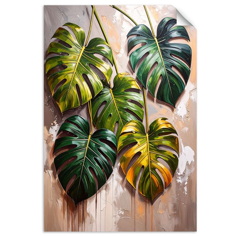 Naklejka samoprzylepna Feeby Monstera Liście na malowanym tle 90x130cm 1szt