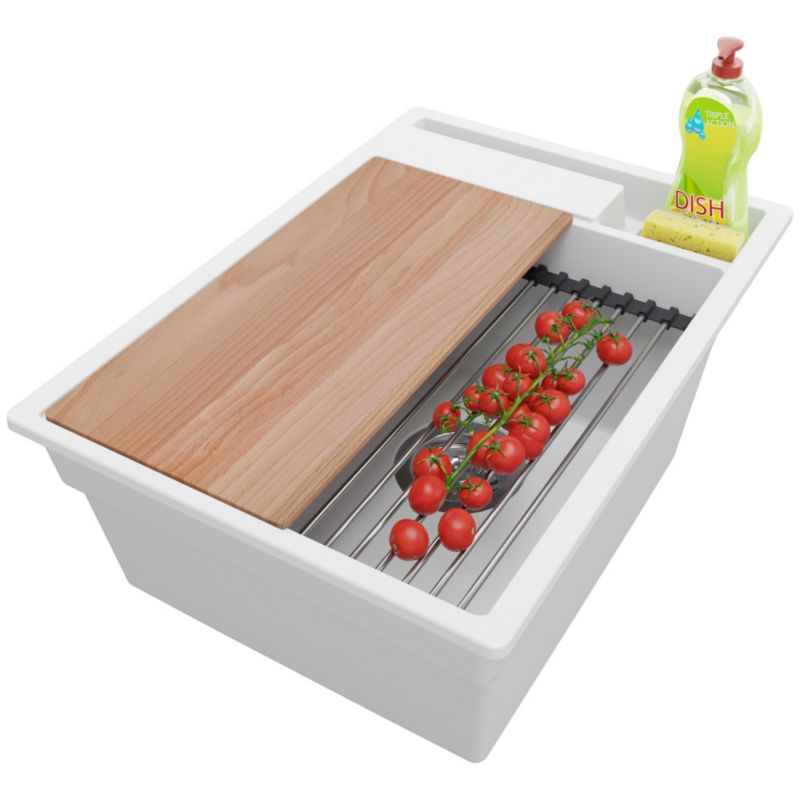 PRIMAGRAN Zlewozmywak Biały 38x53cm, Zlew Kuchenny 1 Komorowy + Syfon + Akcesoria, Nablatowy do szafki od 40cm - Oslo Pocket