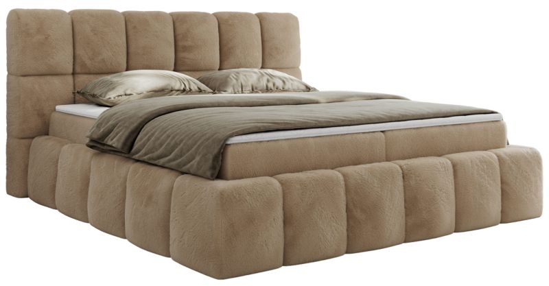 Łóżko kontynentalne MKS Meble NIRA 140x200 H4 beżowy plusz 1szt.