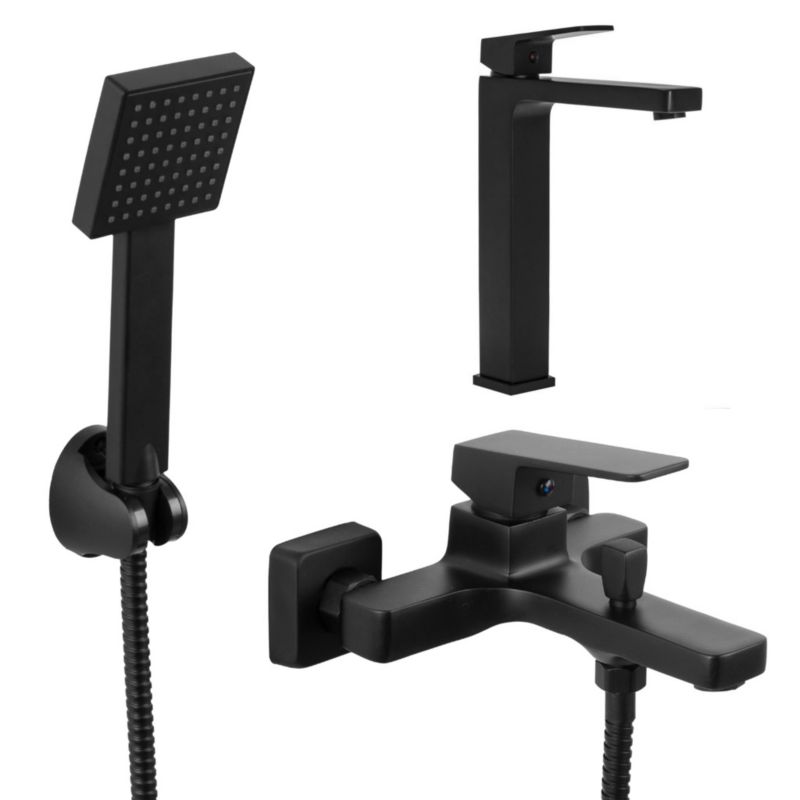 Komplet czarny łazienkowy Yoka Home bateria umywalkowa i wannowa ze słuchawką - 1 szt.