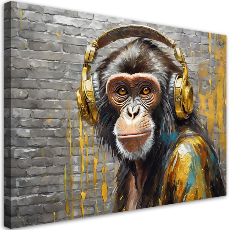 Obraz do salonu Feeby Małpa w Słuchawkach Muzyka 100x70 cm 1szt