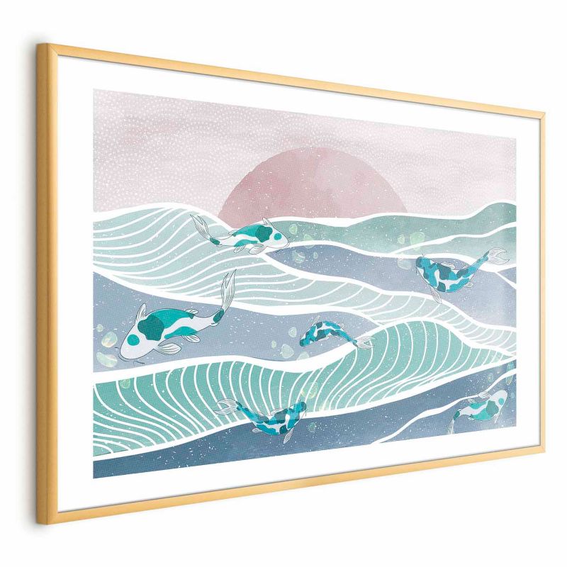 Plakat Artgeist Ryby na falach 30x21 cm z ramą złotą 1 szt