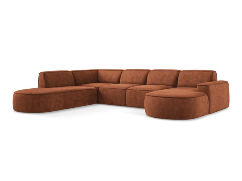 Sofa panoramiczna lewa LaMiaSofa MELISSA z tkaniny szenilowej 364x262 cm terakota 1 szt.