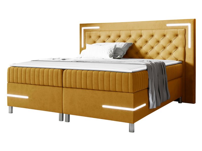 Łóżko kontynentalne MIRJAN 24 Tenosi 5 LED 200x200 musztardowy 1 szt.