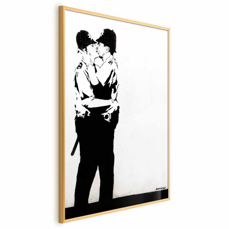 Plakat Artgeist Pocałunek policjantów 21x30 cm z ramą złotą 1 szt