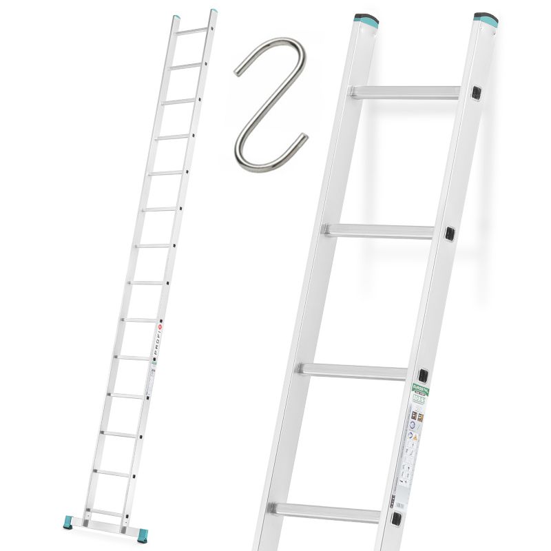 Drabiny drabina aluminiowa przystawna ALOSS mocna TUV 1x14 - 3,98m + stabilizator 1 szt