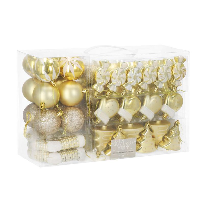 Bombki choinkowe nietłukące Springos dekoracje świąteczne, złoty 77 szt.