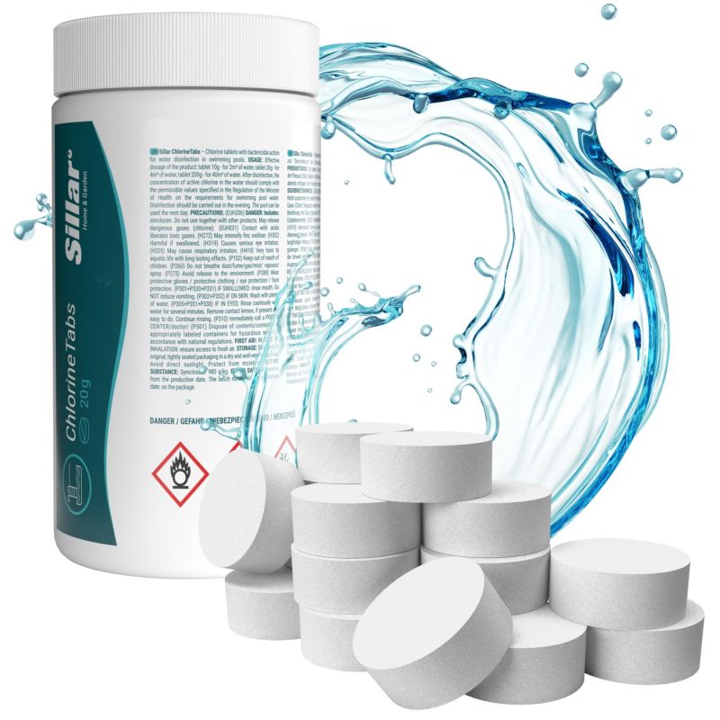 Chlor do basenu, Sillar, w tabletkach 20g, 1kg, chemia basenowa, do dezynfekcji, 1szt