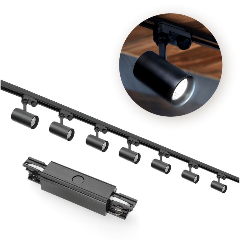 Zestaw szynowy 3-fazowy Kobi szyna 1m+2m, I zew., 7x Lampa, 2x zaślepka czarny 1kpl.