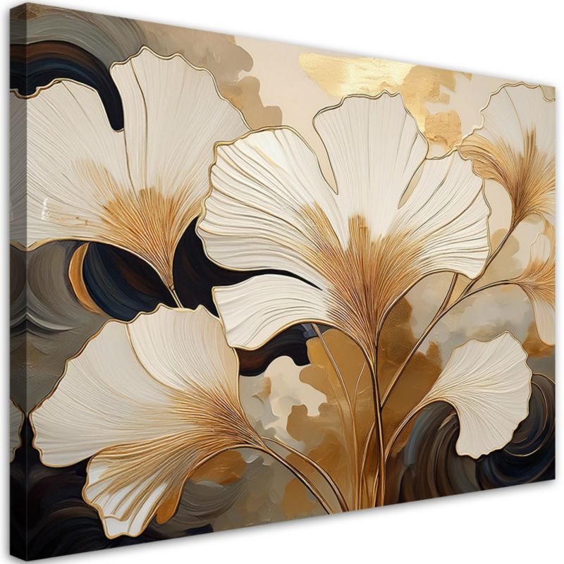 Obraz do salonu sypialni Feeby Ginko Liście Beżowy 60x40 cm 1szt