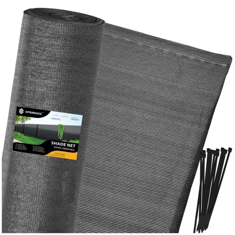 Siatka cieniująca Springos 90% osłonowa 1,5x25 m jasny antracyt 100 szt. opasek 1 kpl.